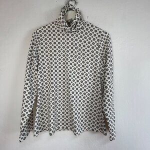 Lands' End Womens Floral Long Sleeve Turtleneck Top Medium 10-12 Stretch New